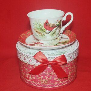 Summer River Cardinal Teacup with Saucer in Gift Box